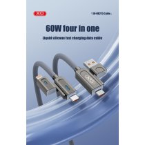 Кабель XO NB275 Zinc Alloy Silicone Type-C/USB-A to TYPE-C/Lightning - 4-in-1 - 60W - 1m Gray