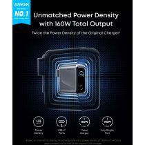 Мережевий зарядний пристрій Anker GaNPrime Charger 160W, 3xUSB-C PD3.1 w Display Silver