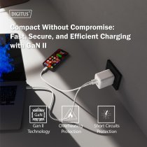 Зарядний пристрій DIGITUS GaN 2хUSB-C, 1хUSB-A, 100W