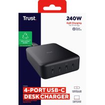 Зарядний пристрій мережевий Trust Maxo 240Вт,GaN, 4xUSB-C,PD, чорний