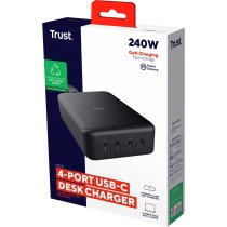 Зарядний пристрій мережевий Trust Maxo 240Вт,GaN, 4xUSB-C,PD, чорний