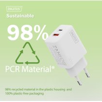 Зарядний пристрій DIGITUS GaN 1хUSB-C, 1хUSB-A, 30W